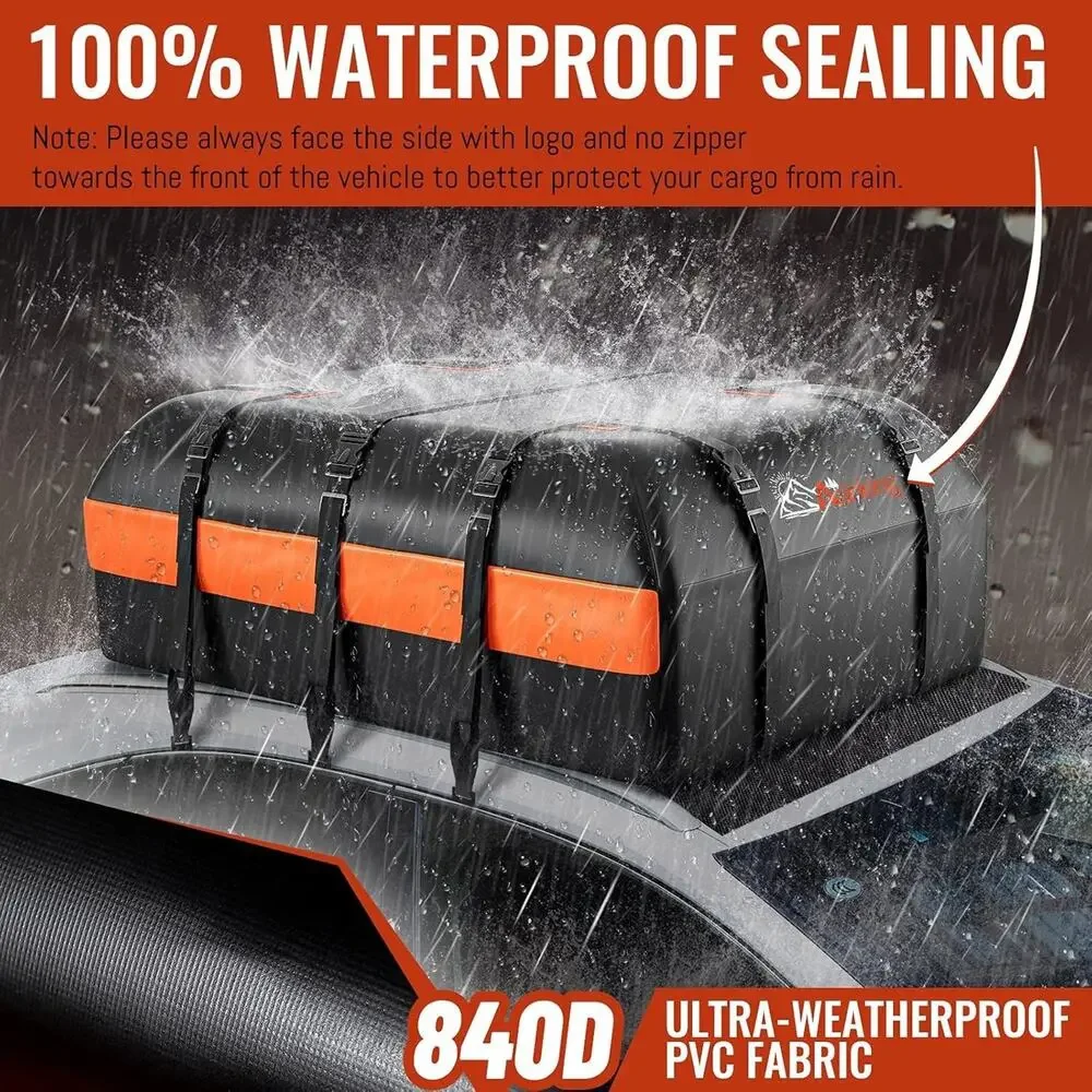 Car Rooftop Cargo Carrier Bag, 15 Cubic Feet Waterproof Heavy Duty 840D Car - Picture 2 of 5